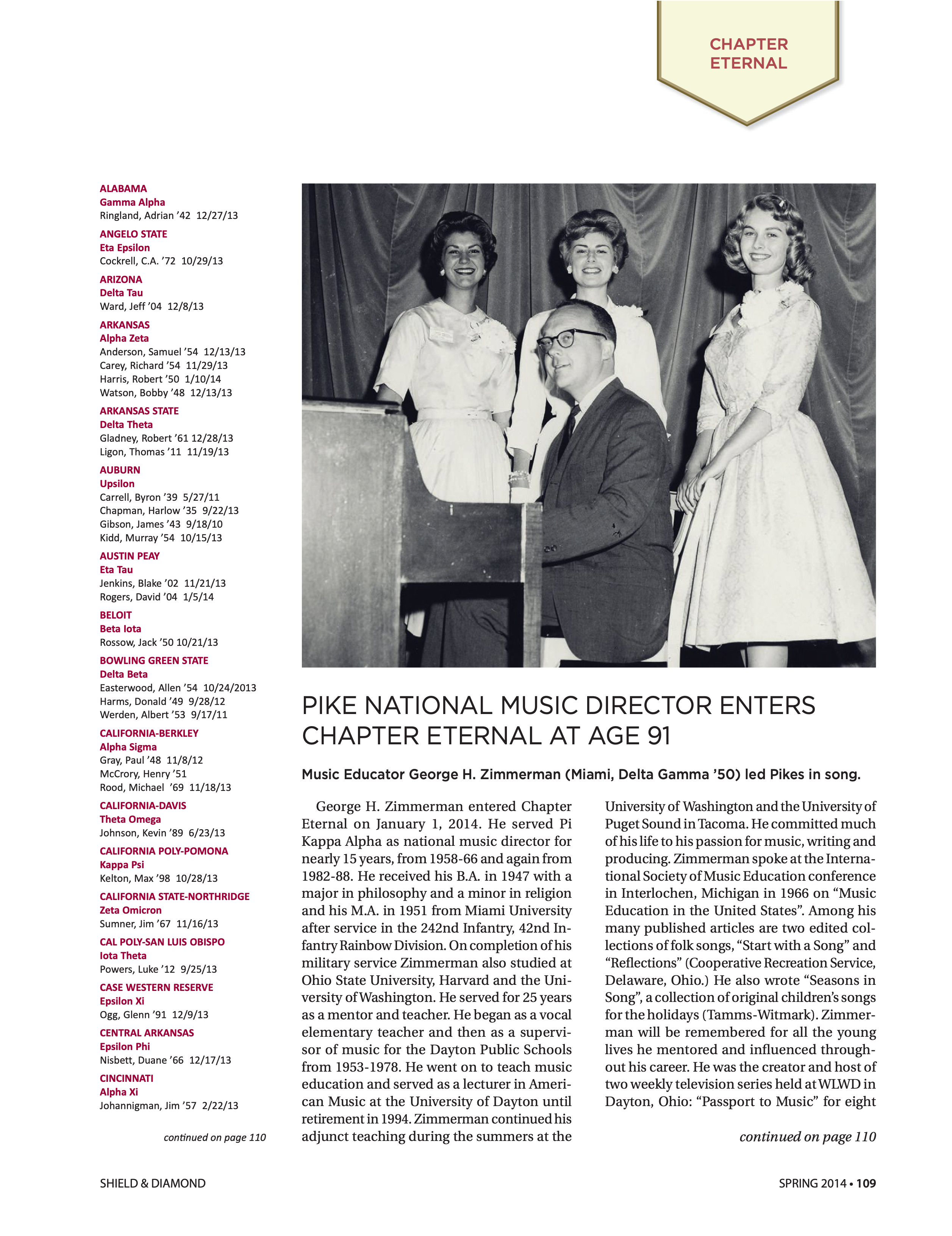 Chapter Eternal, Spring 2014